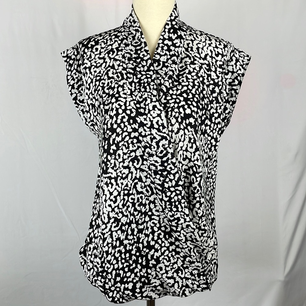 Ro & De Black and White Wrap Front Top with Sexy Sheer Back - Size Small